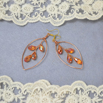 Wire Wrapped Leaf Earrings-1