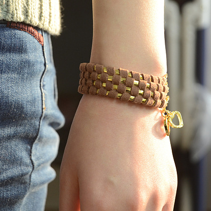 Wide Suede Cord Bangle-5