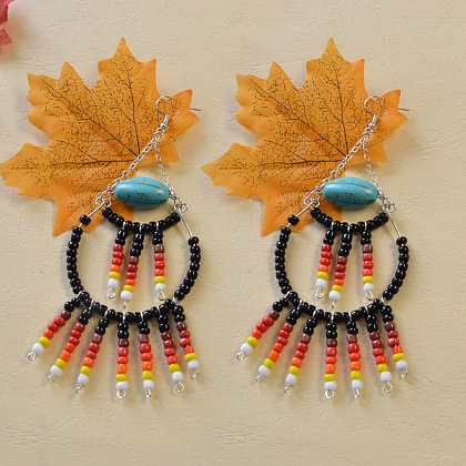 Stylish Black Hoop Earrings with Seed Beads-6