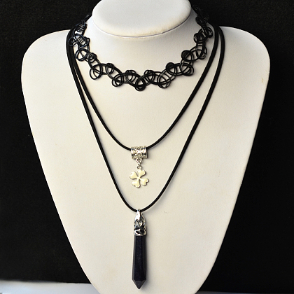 2-Layer Pendant Suede Cord Necklace-5