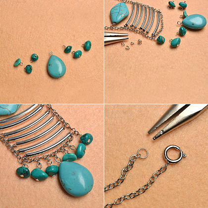 Tubo de plata y collar de cadena pendiente de perlas de turquesa-5