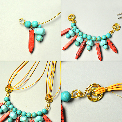 Collier pendentif perles turquoise et pierres précieuses-4