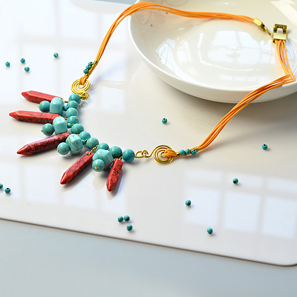 Collier pendentif perles turquoise et pierres précieuses-6