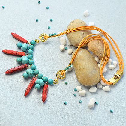 Collier pendentif perles turquoise et pierres précieuses-7