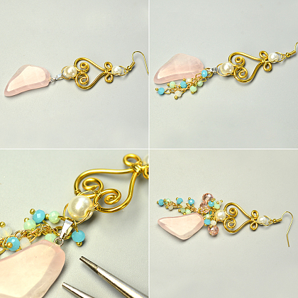 Boucles d'oreilles pendantes en perles et pierres précieuses de conception originale-5