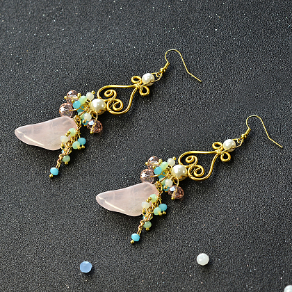 Boucles d'oreilles pendantes en perles et pierres précieuses de conception originale-6