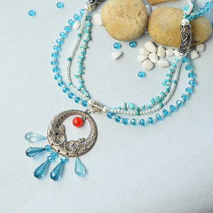 Turquoise Tibetan Style Pendant Necklace-1