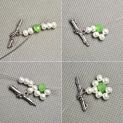 Conjunto de joyas con pulsera de perlas y pendientes de hojas.-4