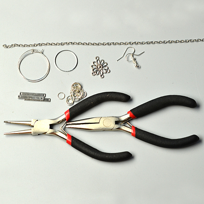 Flower Dangle Earrings with Silver Chain Tassels-2
