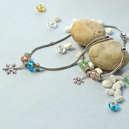Set di gioielli con perline europee originali con fiocco di neve tibetano-4