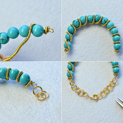 Bracelet turquoise enveloppé de fil-4
