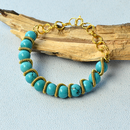 Bracelet turquoise enveloppé de fil-5