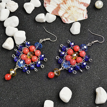 Simple Glass and Jade Beads Earrings-1