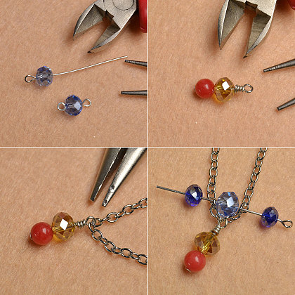 Semplici orecchini con perle di vetro e giada-3