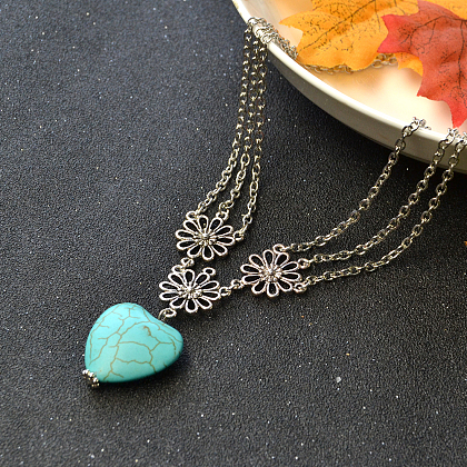 Turquoise Heart Pendant Necklace-1