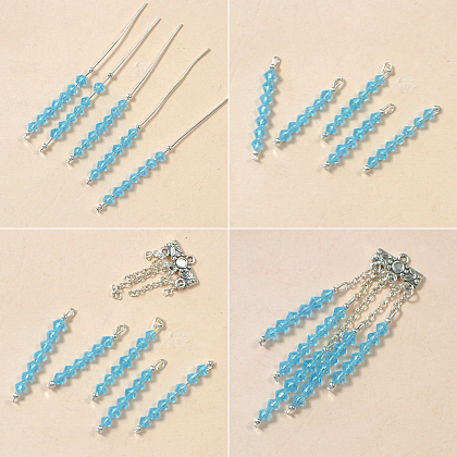 Blue Glass Bead Tassel Earrings-4