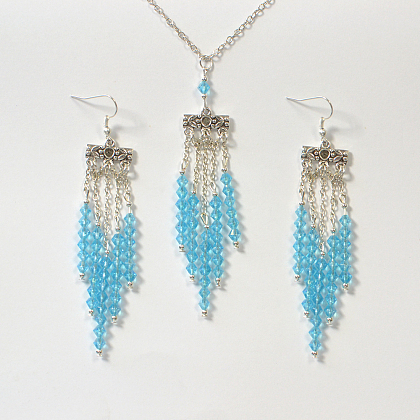 Blue Glass Bead Tassel Earrings-6