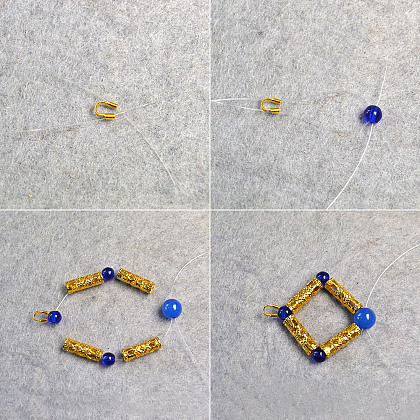 Proyecto de diy original de Pandahall: cómo hacer una pulsera cuadrada con cuentas azules decoradas-3