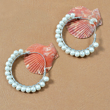 Glass Pearl Bead Hoop Earrings-7
