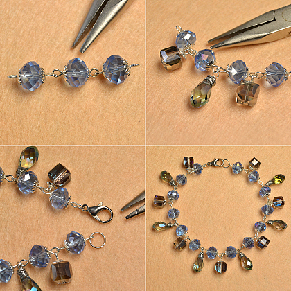 Bracelet de perles de cristal bleu-4