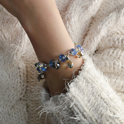 Bracelet de perles de cristal bleu-5