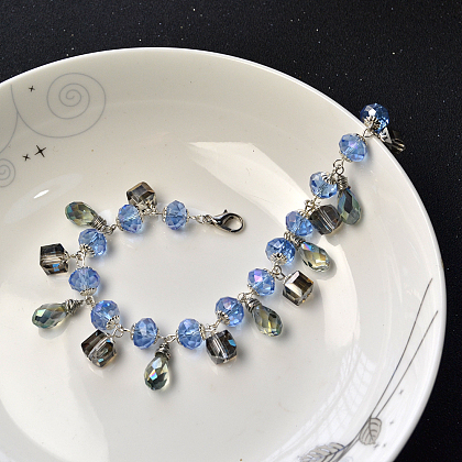 Bracelet de perles de cristal bleu-6