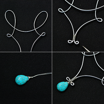 Collier de perles turquoise enveloppé de fil-3