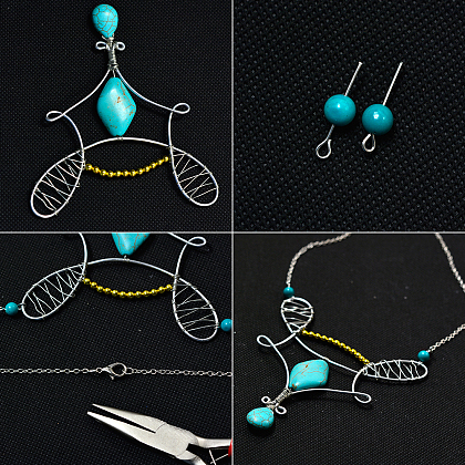 Wire Wrapped Turquoise Bead Necklace-5