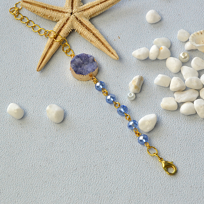 Bracelet chaîne en agate druzy avec perles de verre-1