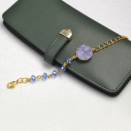 Druzy Agate Chain Bracelet with Glass Beads-5