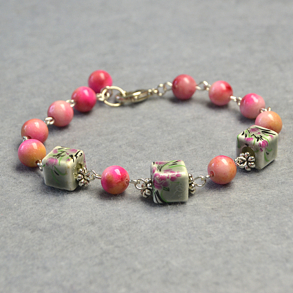 Bracelet de couleurs mélangées avec perles cubiques en porcelaine-4