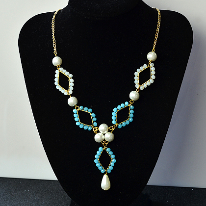 Rhombus Glass Pearl Necklace-6