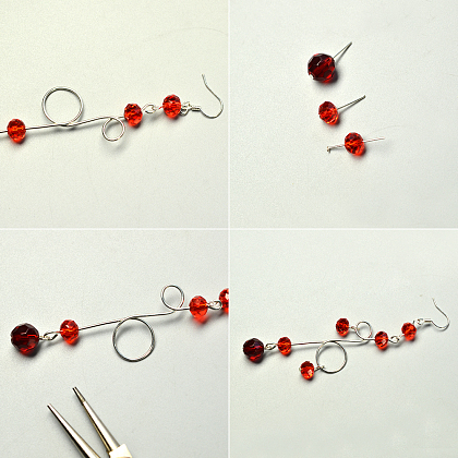 Boucles d'oreilles pendantes simples en perles de verre rouges-4