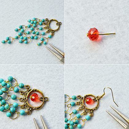 Boucles d'oreilles lustre en perles turquoise de style vintage-5