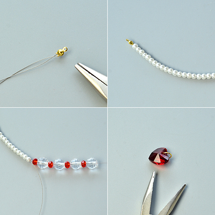 Collier pendentif perle coeur rouge-3