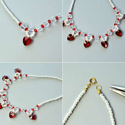 Collier pendentif perle coeur rouge-4