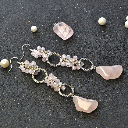 Pink Gemstone Dangle Earrings-4