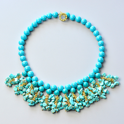 Collier plastron en perles turquoise avec pendentifs-5