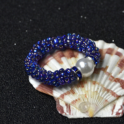 Anneau de perles de rocaille bleues-4