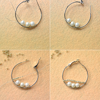 Boucles d'oreilles cerceaux enveloppées de fil avec perles de rocaille-4