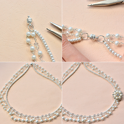 Collier chaîne de perles à trois rangs-5