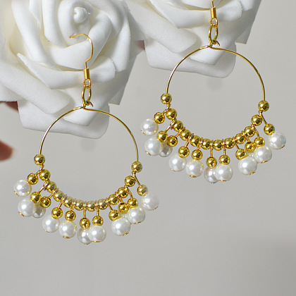 Élégantes boucles d'oreilles créoles en perles d'or-4