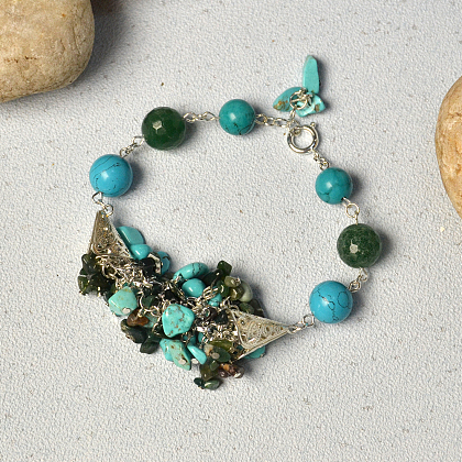 Bracelet de perles de pierres précieuses turquoise naturelles-8