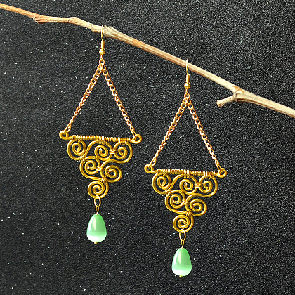 Wire Wrapped Earrings with Cat Eye Beads