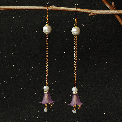 Boucles d'oreilles pendantes en perles acryliques et fleurs-1