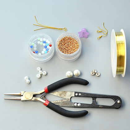 Boucles d'oreilles pendantes en perles acryliques et fleurs-2