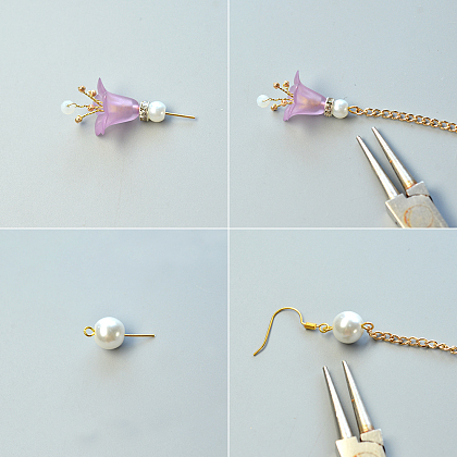 Boucles d'oreilles pendantes en perles acryliques et fleurs-4