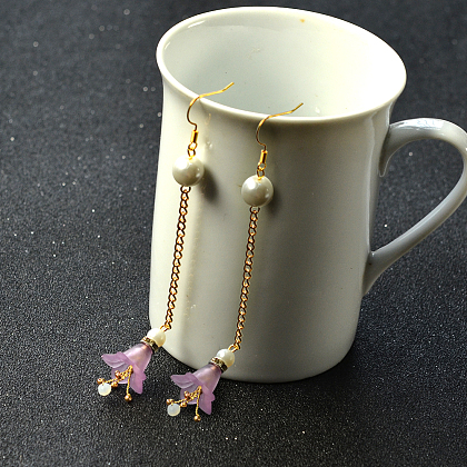 Boucles d'oreilles pendantes en perles acryliques et fleurs-6