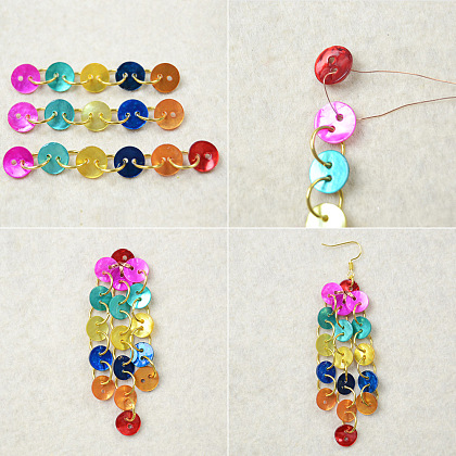 Rainbow Button Dangle Earrings-3