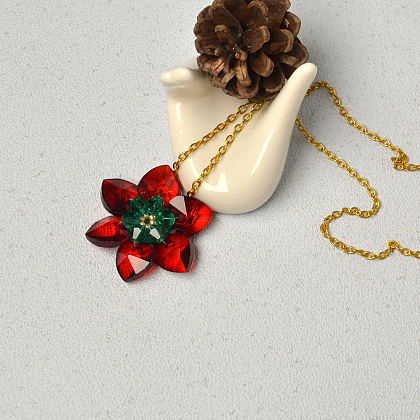 Collier pendentif fleur en perles de verre-5